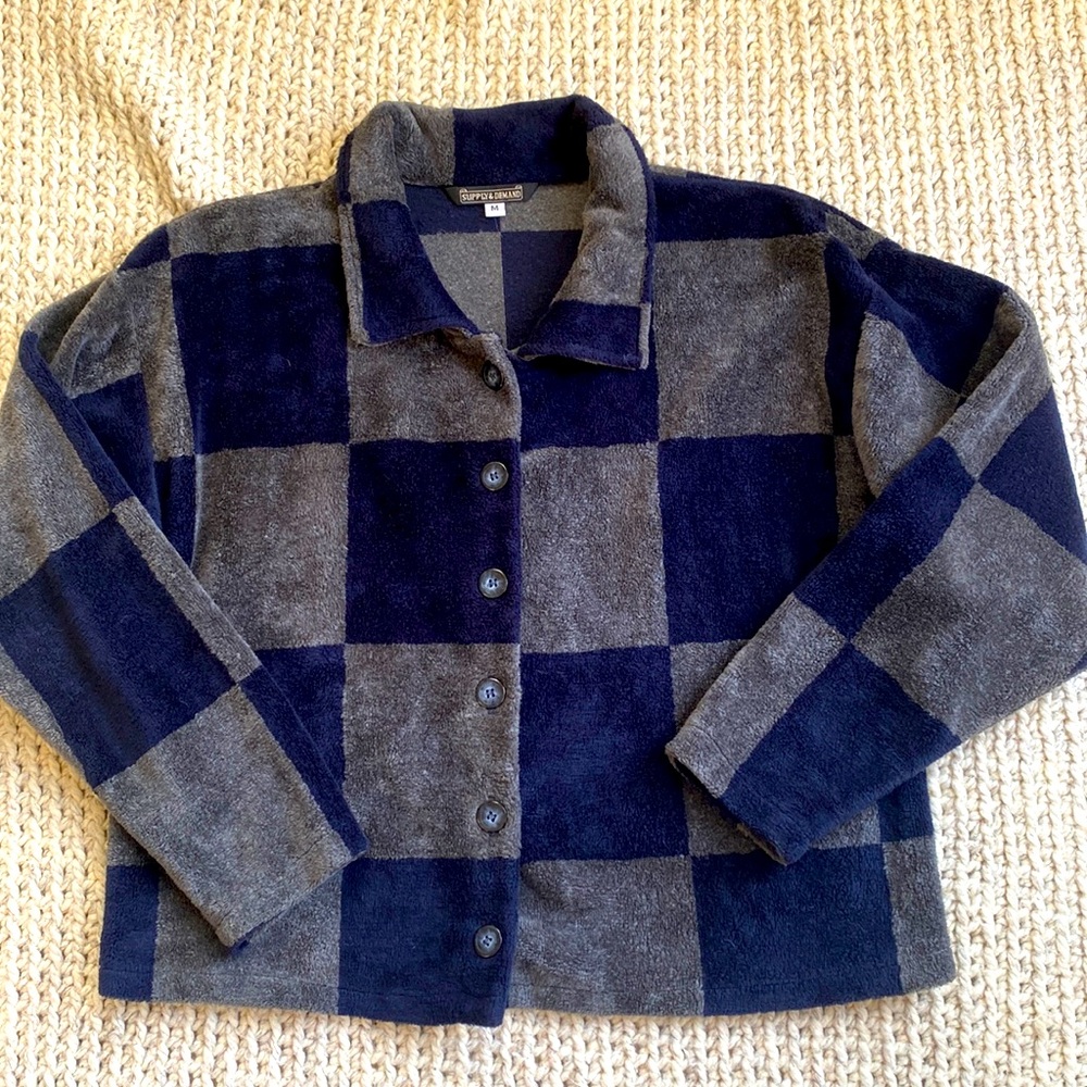 Supply & Demand Checkered Fleece Cropped Boxy Jacket